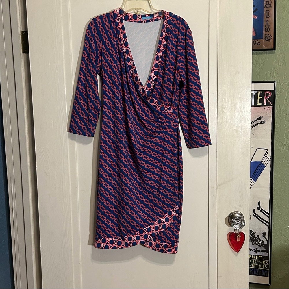 J McLaughlin Faux Wrap Catalina Cloth Tulip Hem Dress Size Size Medium like new)